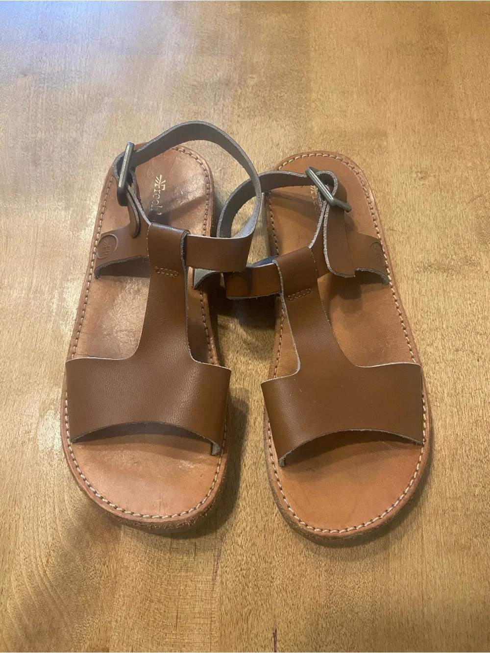 Freshly Picked Girls Brown Leather Open-Toe Buckle Sandals